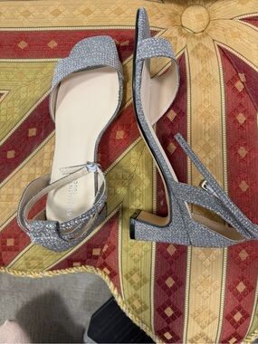 WIDE width, 8.5 Touch Ups Lilibet Heeled Sandals Silver Ankle Strap Dress Heels